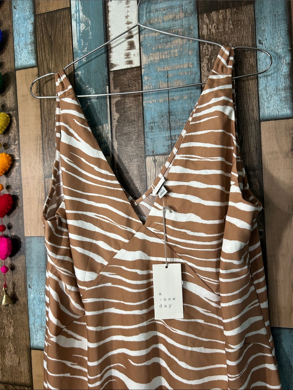 a new day Tan and White Zebra-Stripe V-Neck Summer Dress - Picture 4 of 9